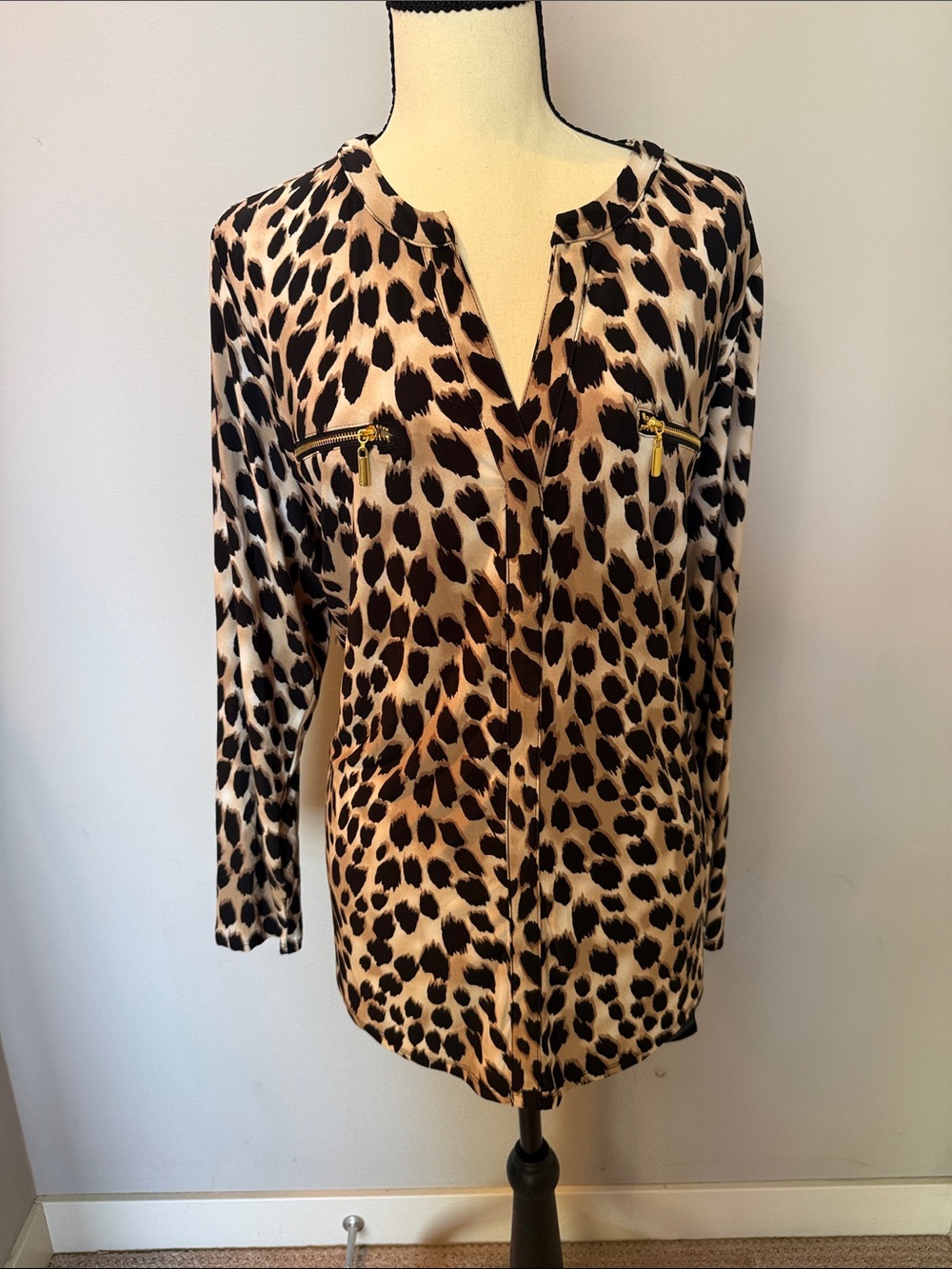 INC International Concepts Leopard Print Blouse in Taupe & Black